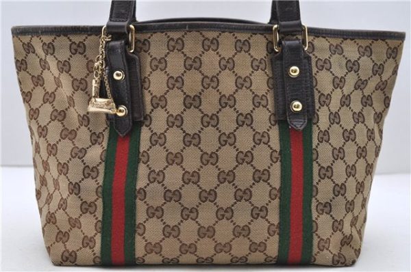 Auth GUCCI Web Sherry Line Shoulder Tote Bag Canvas Leather 137396 Brown 9966C Hot on Sale