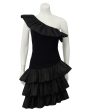 Black Ruffle One Shoulder Cocktail Cheap