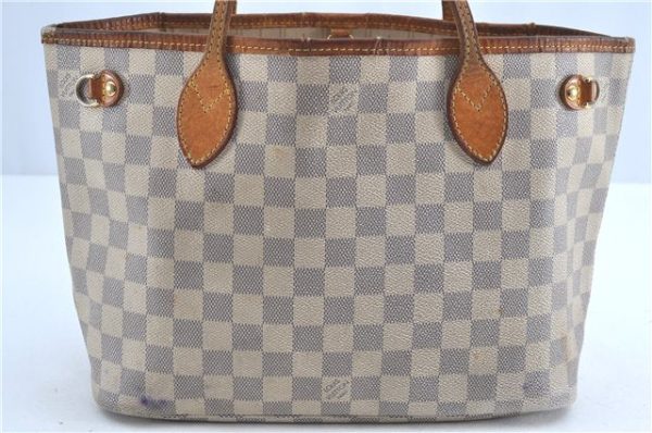 Authentic Louis Vuitton Damier Azur Neverfull PM Tote Bag N51110 LV G2571 For Sale