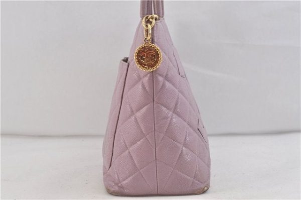 Auth CHANEL Caviar Skin Medallion CoCo Mark Shoulder Tote Bag Light Purple 2116D For Discount