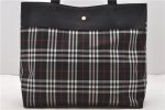 Authentic BURBERRY Check Shoulder Tote Bag Nylon Leather Black 0394D For Sale