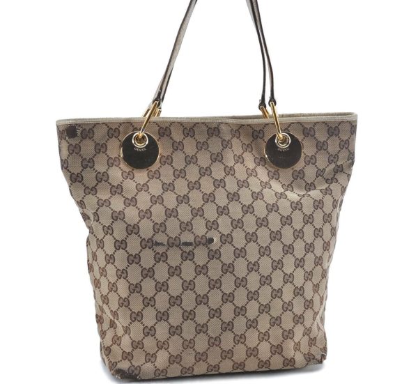 Authentic GUCCI Eclipse Shoulder Tote Bag GG Canvas Leather 120836 Brown G1860 Online now