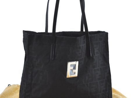 Authentic FENDI Zucca Shoulder Tote Bag Nylon Leather Black H9633 Cheap