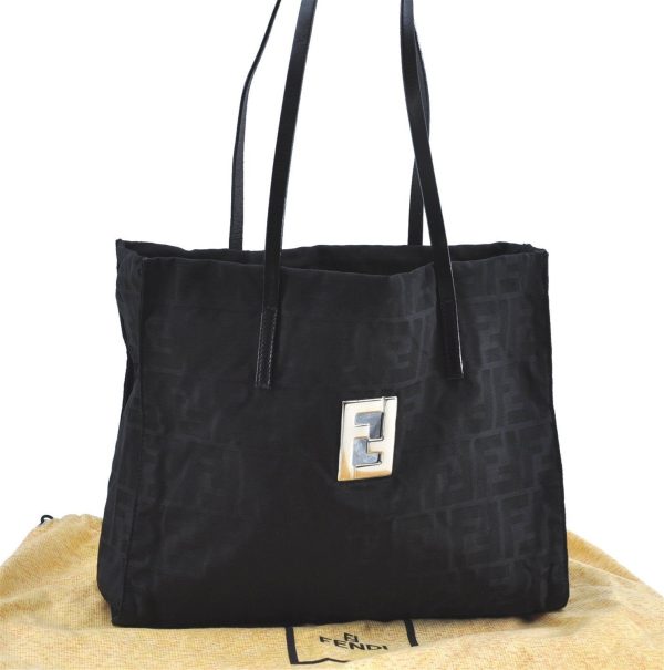 Authentic FENDI Zucca Shoulder Tote Bag Nylon Leather Black H9633 Cheap