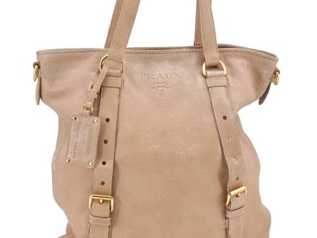 Authentic PRADA Leather Shoulder Tote Bag Beige H9521 Fashion