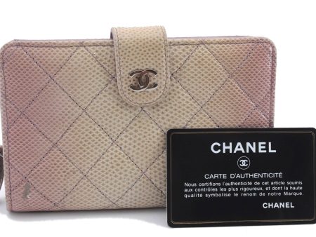 Authentic CHANEL Leather Bifold Wallet Purse Pink Ivory CC Logo 9113C For Sale