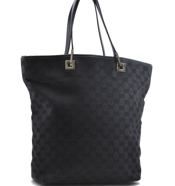 Authentic GUCCI Shoulder Tote Bag GG Canvas Leather 0021098 Black 2260D Online Hot Sale