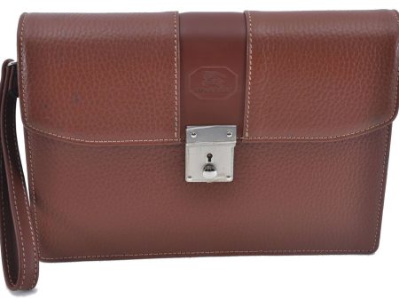 Authentic BURBERRY Vintage Leather Clutch Bag Brown G3887 For Sale