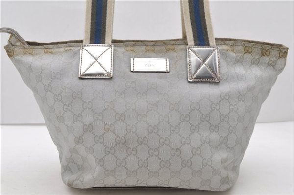 Authentic GUCCI Shoulder Tote Bag Purse GG Canvas Leather 131230 Silver 2079D Sale