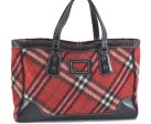 Authentic BURBERRY BLUE LABEL Check Hand Tote Bag Wool Leather Red H9499 Supply