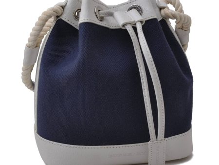 Auth BURBERRY Vintage Canvas Leather Shoulder Drawstring Bag Blue White 2163D Sale