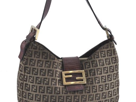 Auth FENDI Zucchino Mamma Baguette Shoulder Hand Bag Canvas Leather Brown H9594 Online now