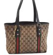 Auth GUCCI Web Sherry Line Shoulder Tote Bag Canvas Leather 137396 Brown 0266D For Cheap