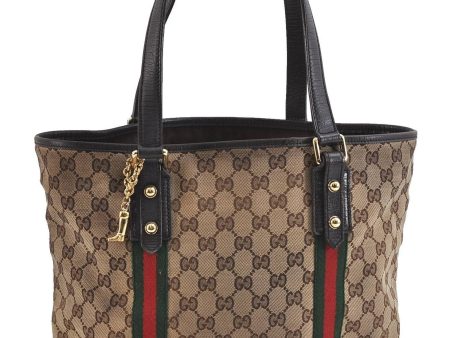 Auth GUCCI Web Sherry Line Shoulder Tote Bag Canvas Leather 137396 Brown 0266D For Cheap