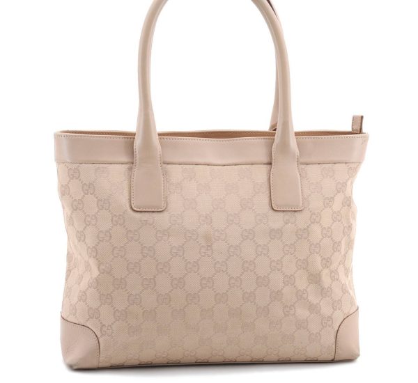 Authentic GUCCI Shoulder Tote Bag GG Canvas Leather 33890 Beige 8785B Online