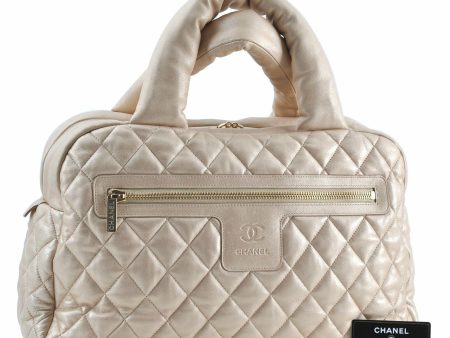 Auth Chanel Coco Cocoon Matelasse Calf Skin Mini Boston Hand Bag Beige G0653 Online now