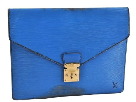 Auth LOUIS VUITTON Epi Porte Documents Senateur Clutch Bag M54455 Blue 7109B Supply