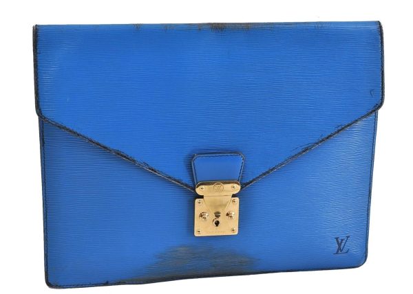 Auth LOUIS VUITTON Epi Porte Documents Senateur Clutch Bag M54455 Blue 7109B Supply