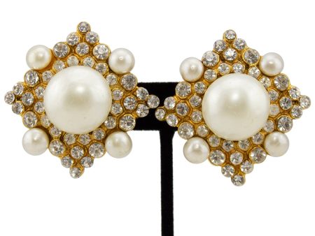 Pearl and Rhinestone Clip Earrings Col. 26 Online