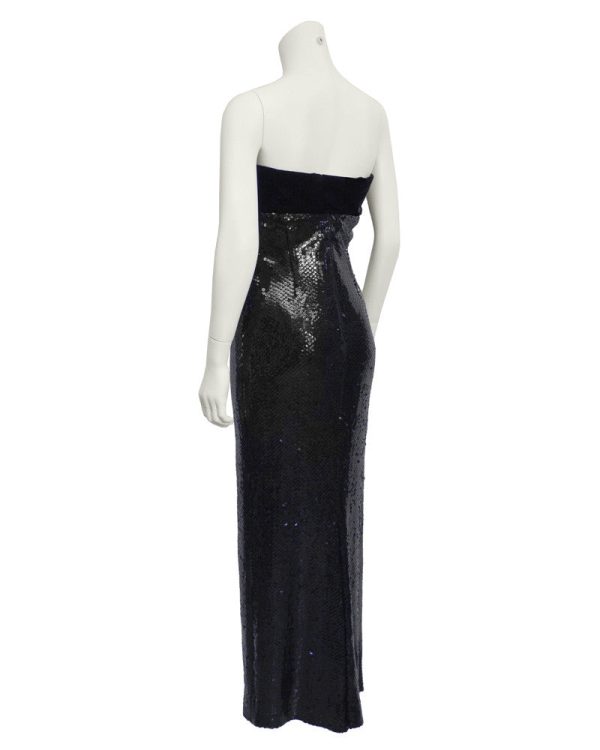 Black Sequin and Velvet Column Gown Online