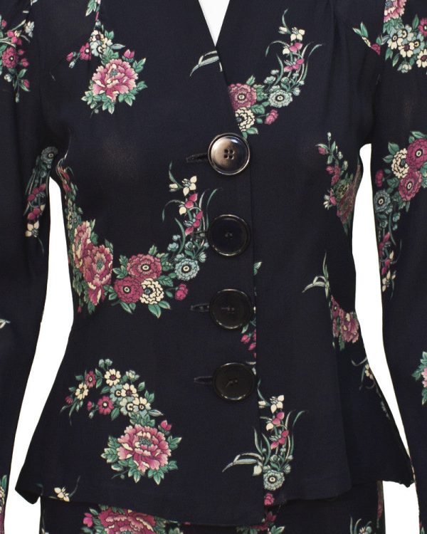 Navy Crepe Floral Set For Sale