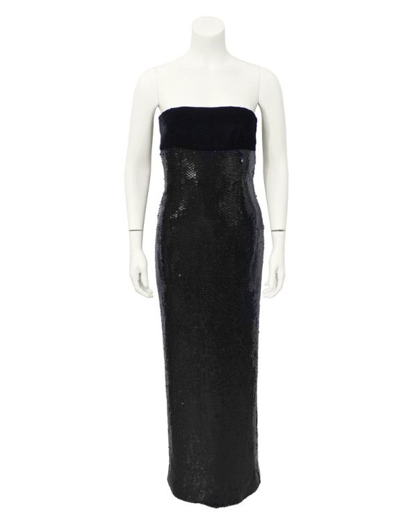 Black Sequin and Velvet Column Gown Online