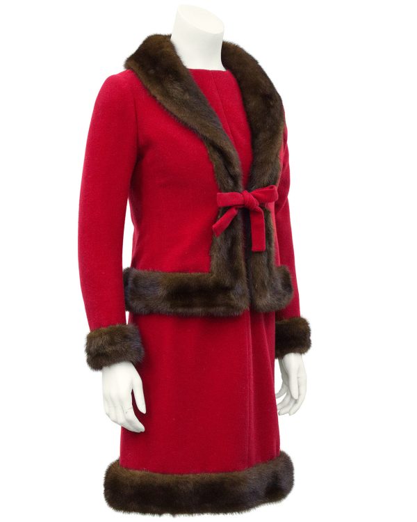 Red Wool Haute Couture Ensemble with Mink Trim Discount