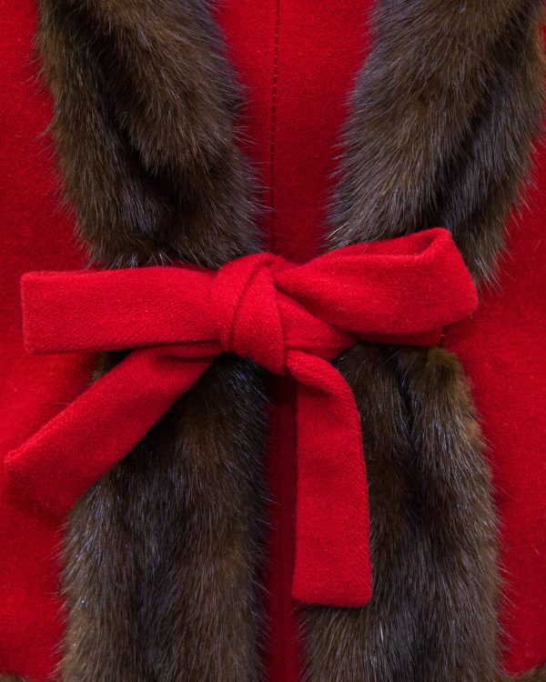 Red Wool Haute Couture Ensemble with Mink Trim Discount