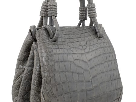 Italian Reptile Effect Matte Grey Handbag Sale