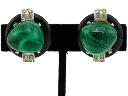 Faux Emerald  Cabochon Clip Earrings Hot on Sale