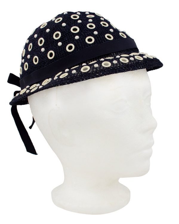 Navy Blue Hat with White Grommets Online now