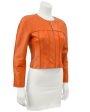 Orange Cropped Leather Jacket Cheap