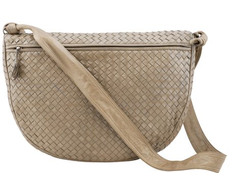 Taupe Leather Intrecciato Crossbody Bag on Sale