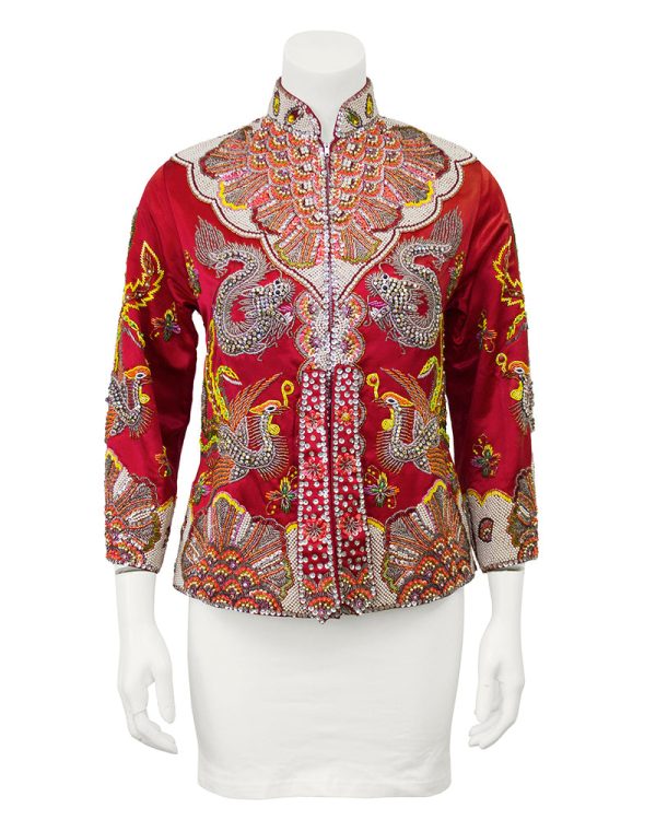 Red Dragon and Phoenix Beaded Jacket Hot on Sale