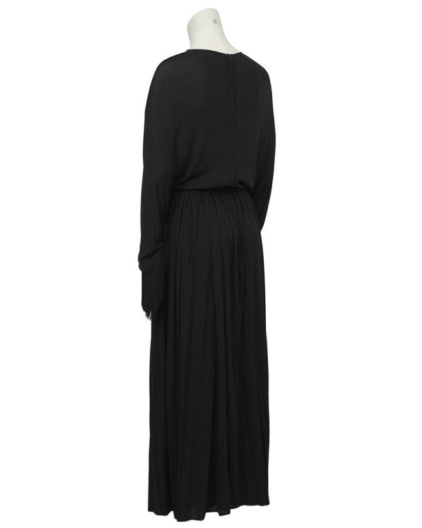 Black Jersey Gown with Fringe Detail Online