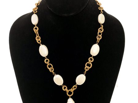 Pearl and Gilt Metal Chain Drop Necklace Fashion