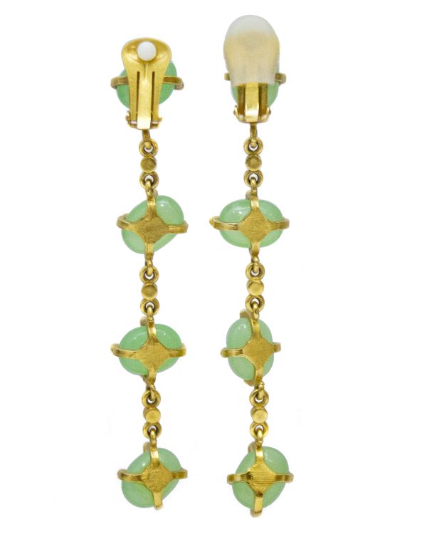 Long Gold Tone and Sea Foam Clip back Green Earrings Online