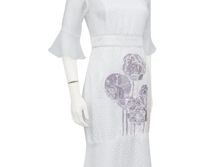 White Embroidered Silk Jacquard and Chiffon Dress Online Sale