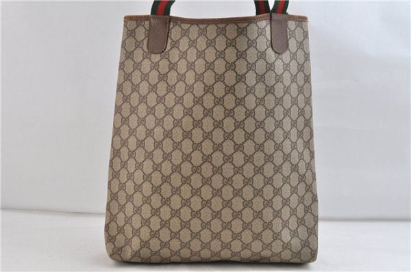 Authentic GUCCI Web Sherry Line Shoulder Tote Bag GG PVC Leather Brown 0980D Supply