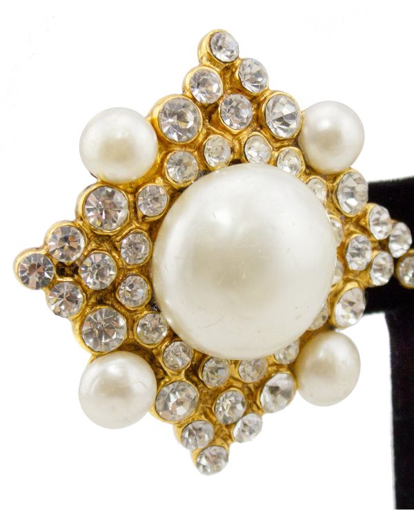 Pearl and Rhinestone Clip Earrings Col. 26 Online