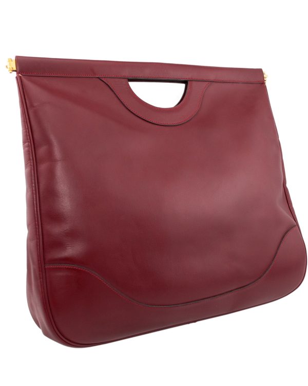 1979 Maroon Leather Cut Out Handle Shopper Tote For Cheap