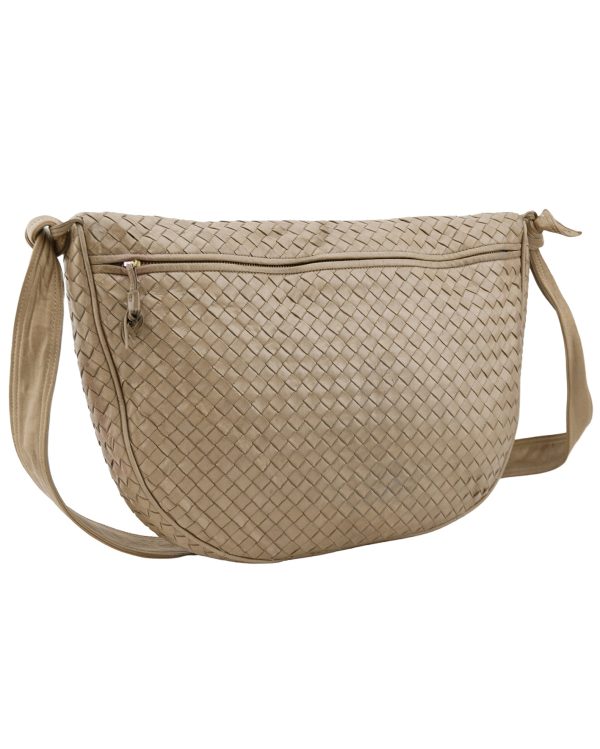 Taupe Leather Intrecciato Crossbody Bag on Sale