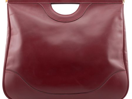 1979 Maroon Leather Cut Out Handle Shopper Tote For Cheap