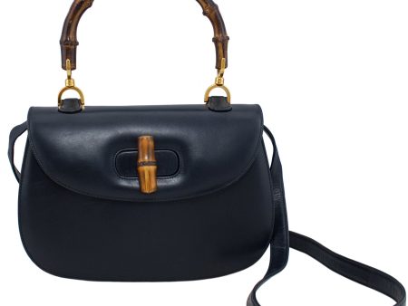 1947 Original Issue Navy Leather Handbag With Bamboo Handle on Sale