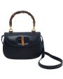 1947 Original Issue Navy Leather Handbag With Bamboo Handle on Sale