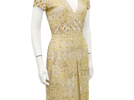 Gold Sequin, Embroidered and Beaded Cocktail Dress Cheap