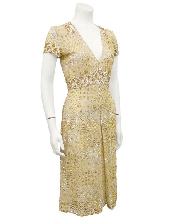 Gold Sequin, Embroidered and Beaded Cocktail Dress Cheap