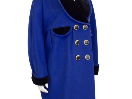 Blue and Black Double Breasted Cocoon Coat For Cheap