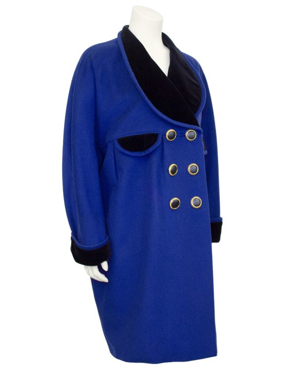 Blue and Black Double Breasted Cocoon Coat For Cheap