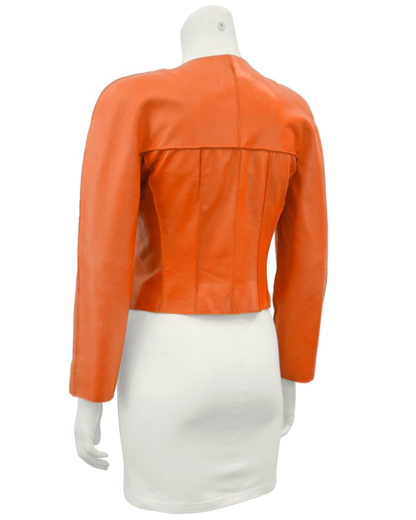 Orange Cropped Leather Jacket Cheap